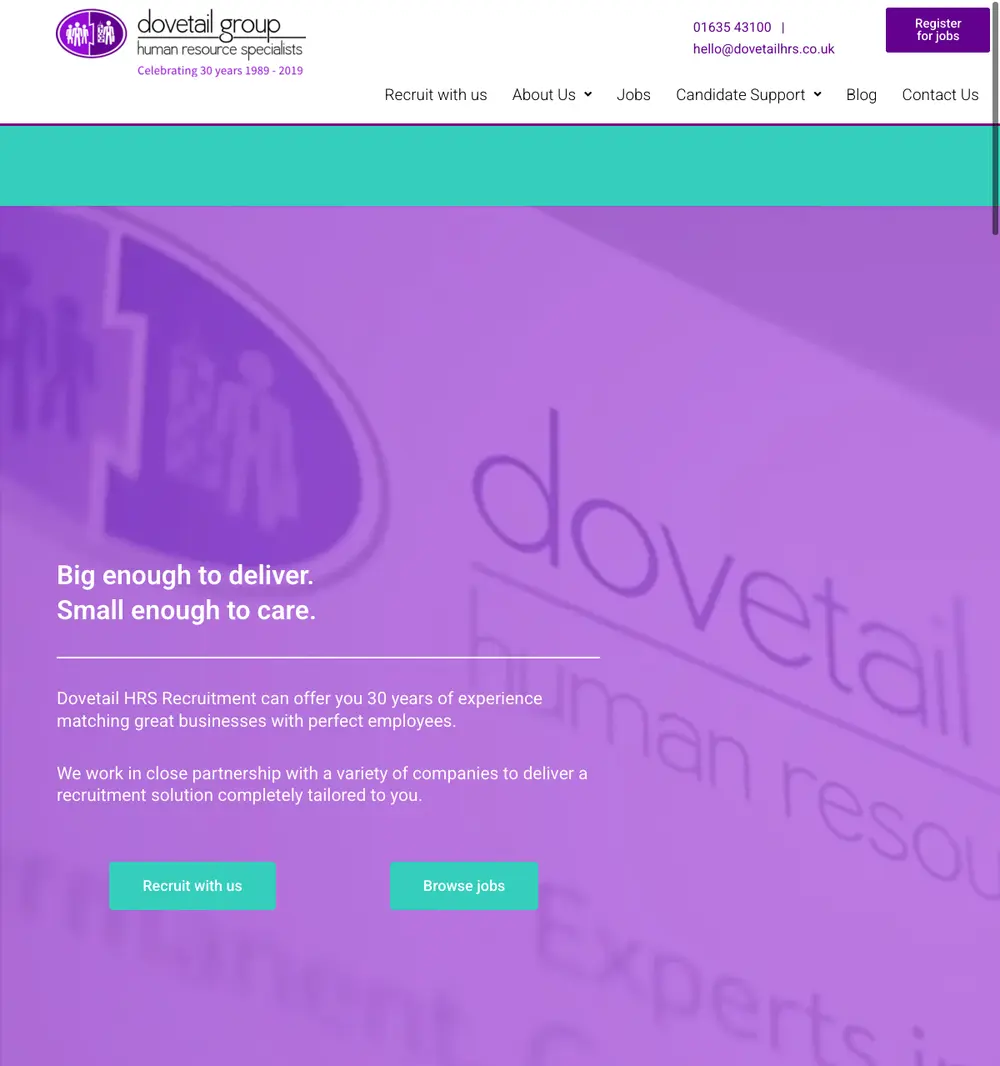 Dovetail HRS job board platform screenshot showing job search interface