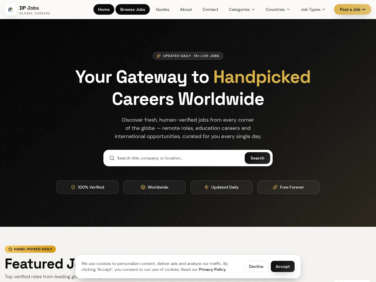 DP Jobs job board platform screenshot showing job search interface