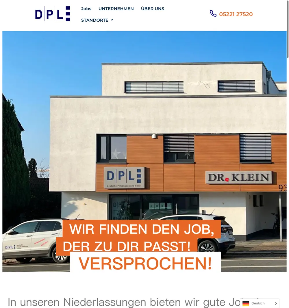 DPL Personaldienstleistung job board platform screenshot showing job search interface