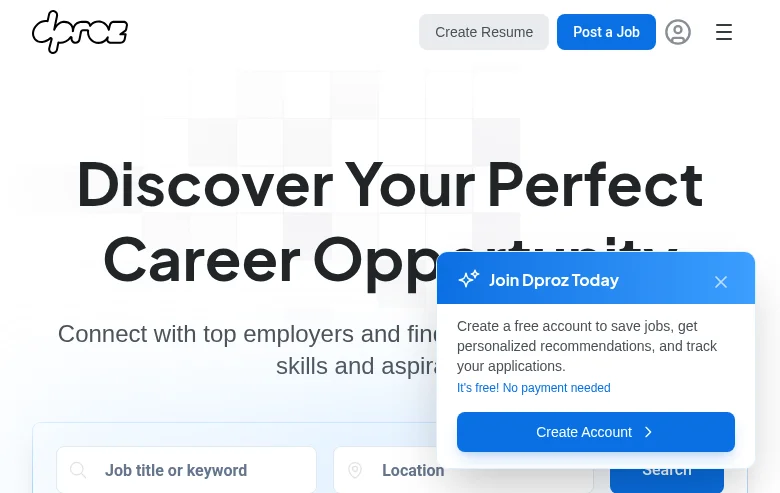 Dproz screenshot Dproz job board platform screenshot showing job search interface