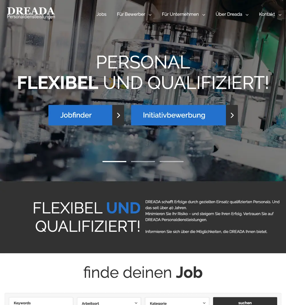 DREADA screenshot DREADA job board platform screenshot showing job search interface