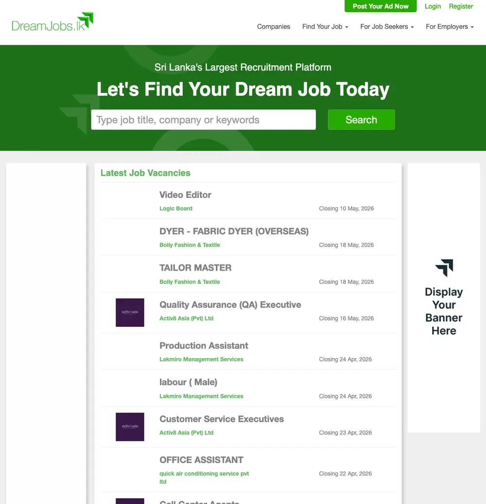 DreamJobs.lk screenshot DreamJobs.lk job board platform screenshot showing job search interface