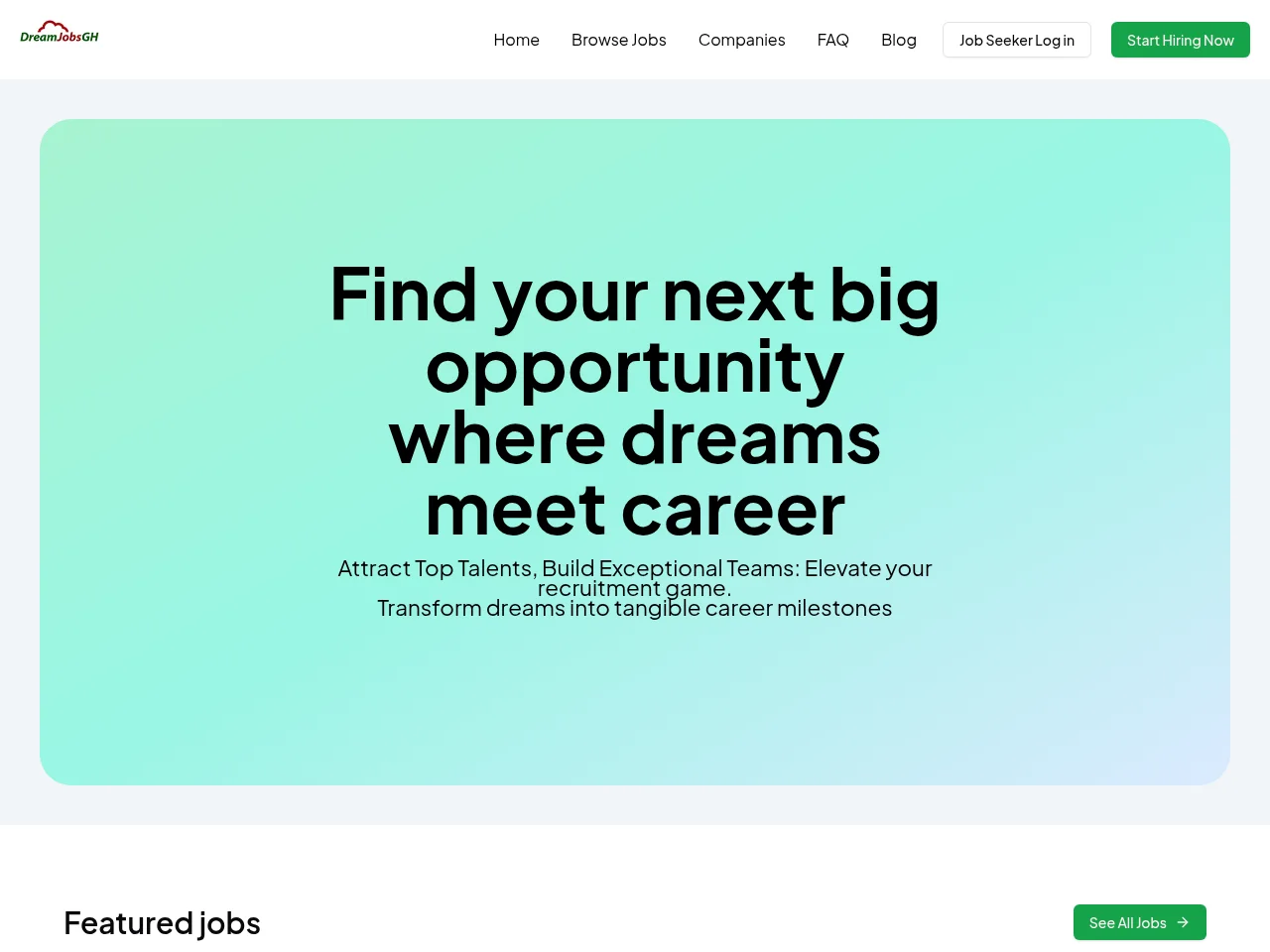 DreamJobs Ghana job board platform screenshot showing job search interface