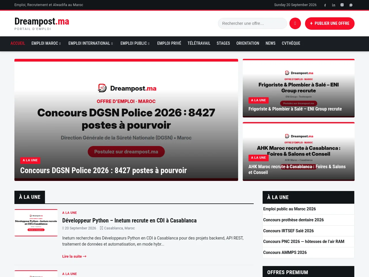 Dreampost.ma screenshot Dreampost.ma job board platform screenshot showing job search interface