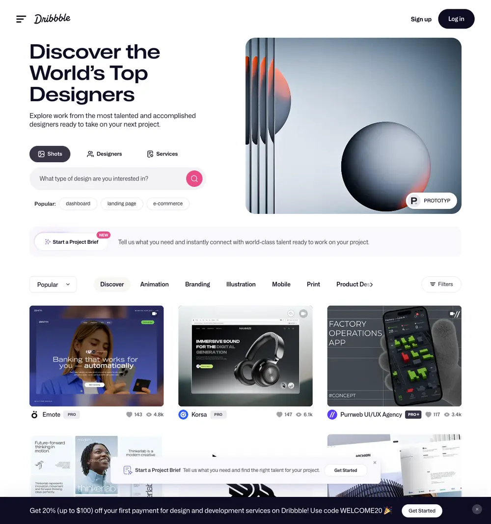 Dribbble job board platform screenshot showing job search interface
