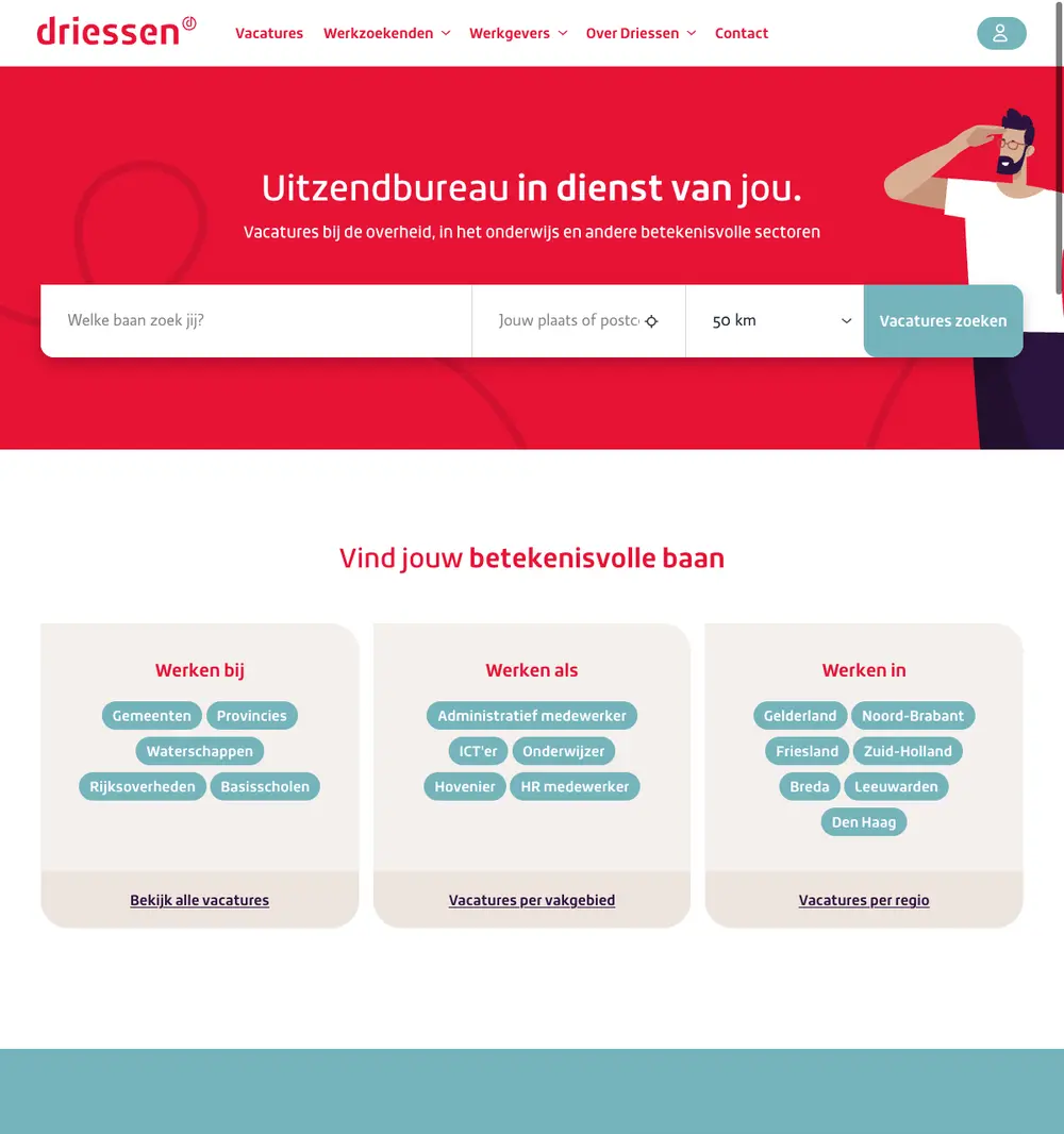 Driessen job board platform screenshot showing job search interface