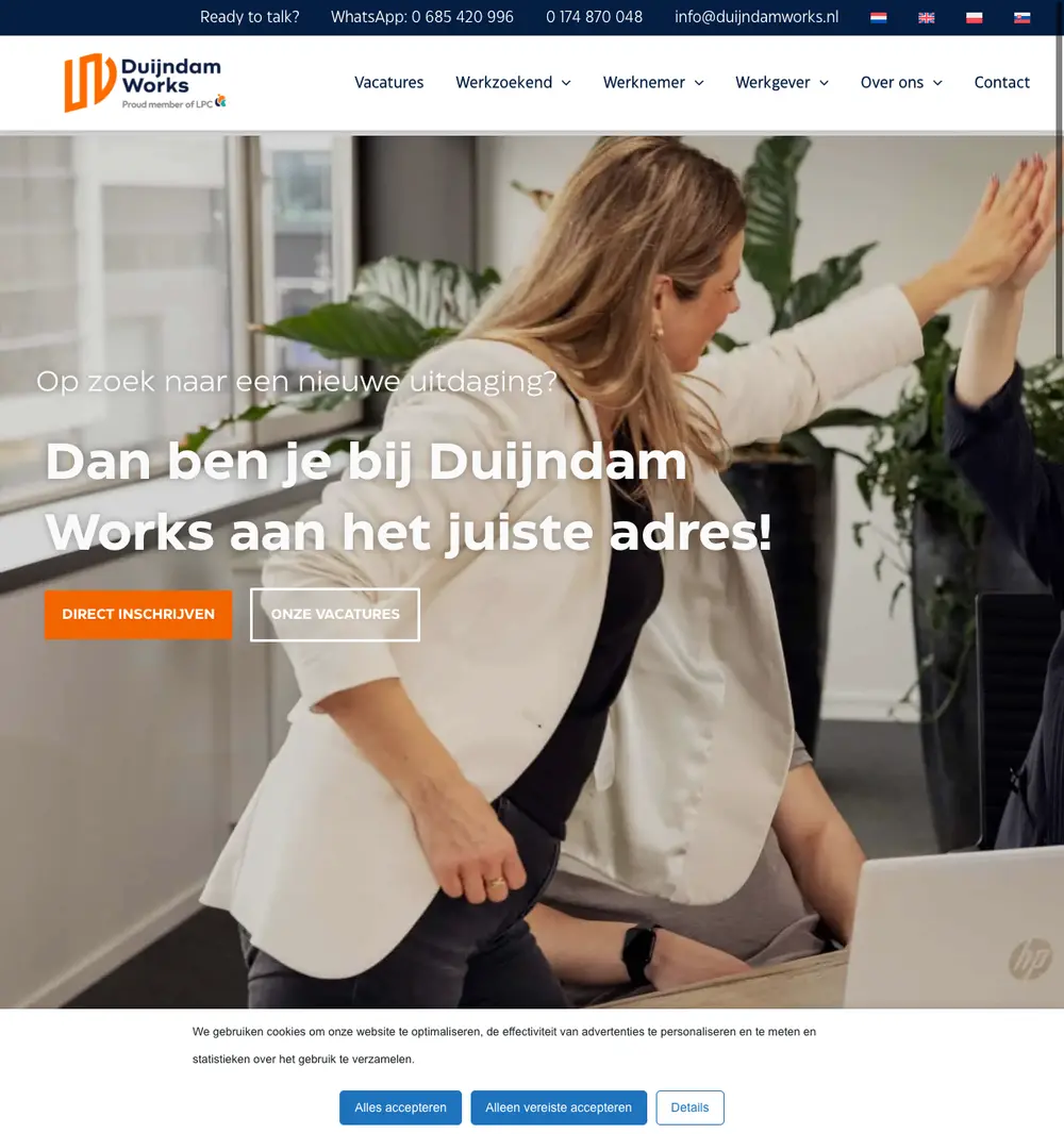 Duijndam Works job board platform screenshot showing job search interface