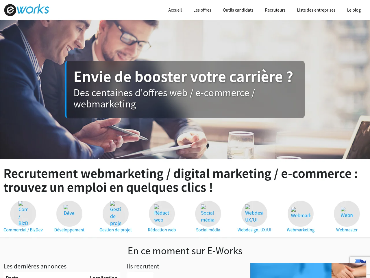 E-works.fr job board platform screenshot showing job search interface