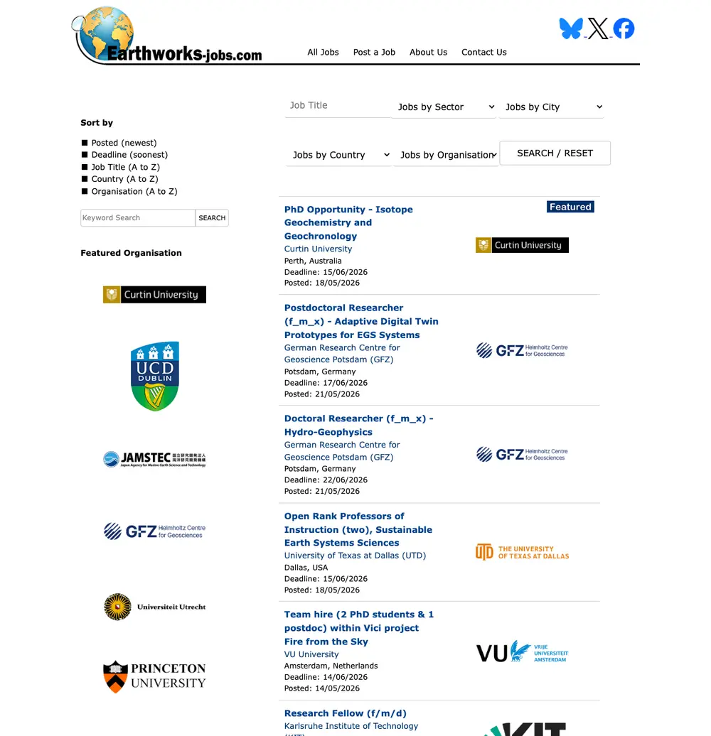 Earthworks Jobs job board platform screenshot showing job search interface