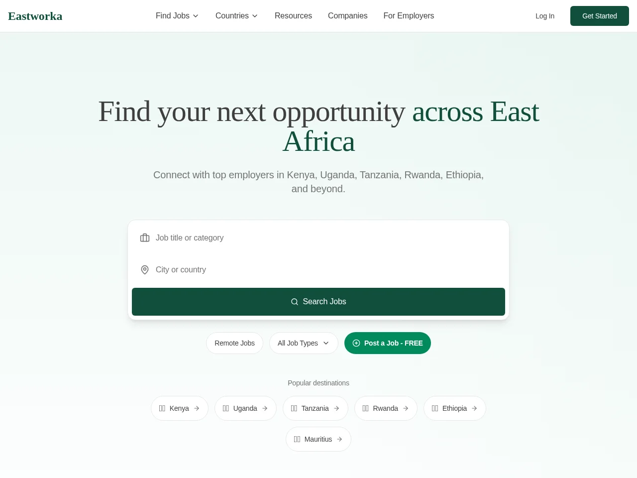 Eastworka job board platform screenshot showing job search interface