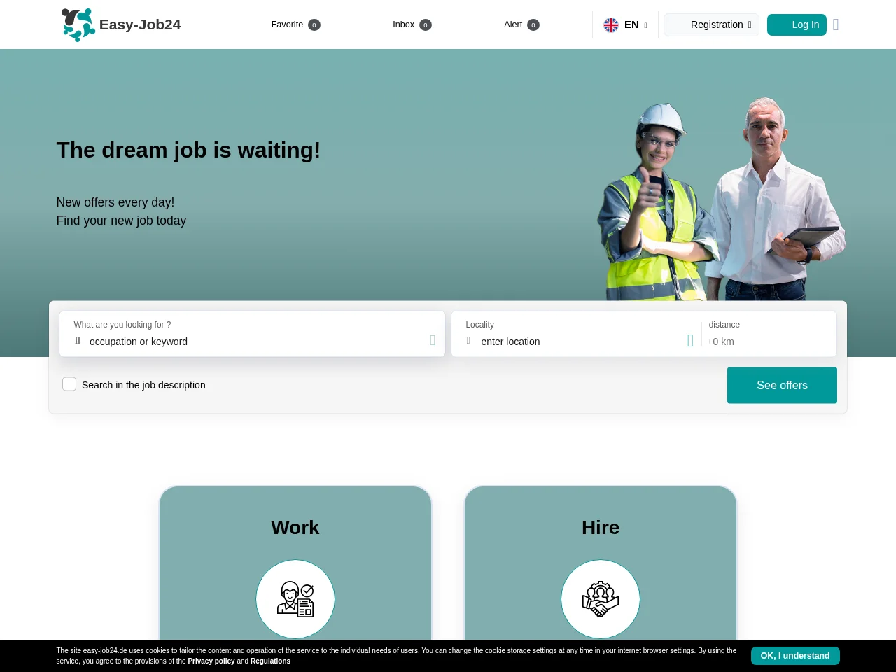 Easy-Job24 job board platform screenshot showing job search interface
