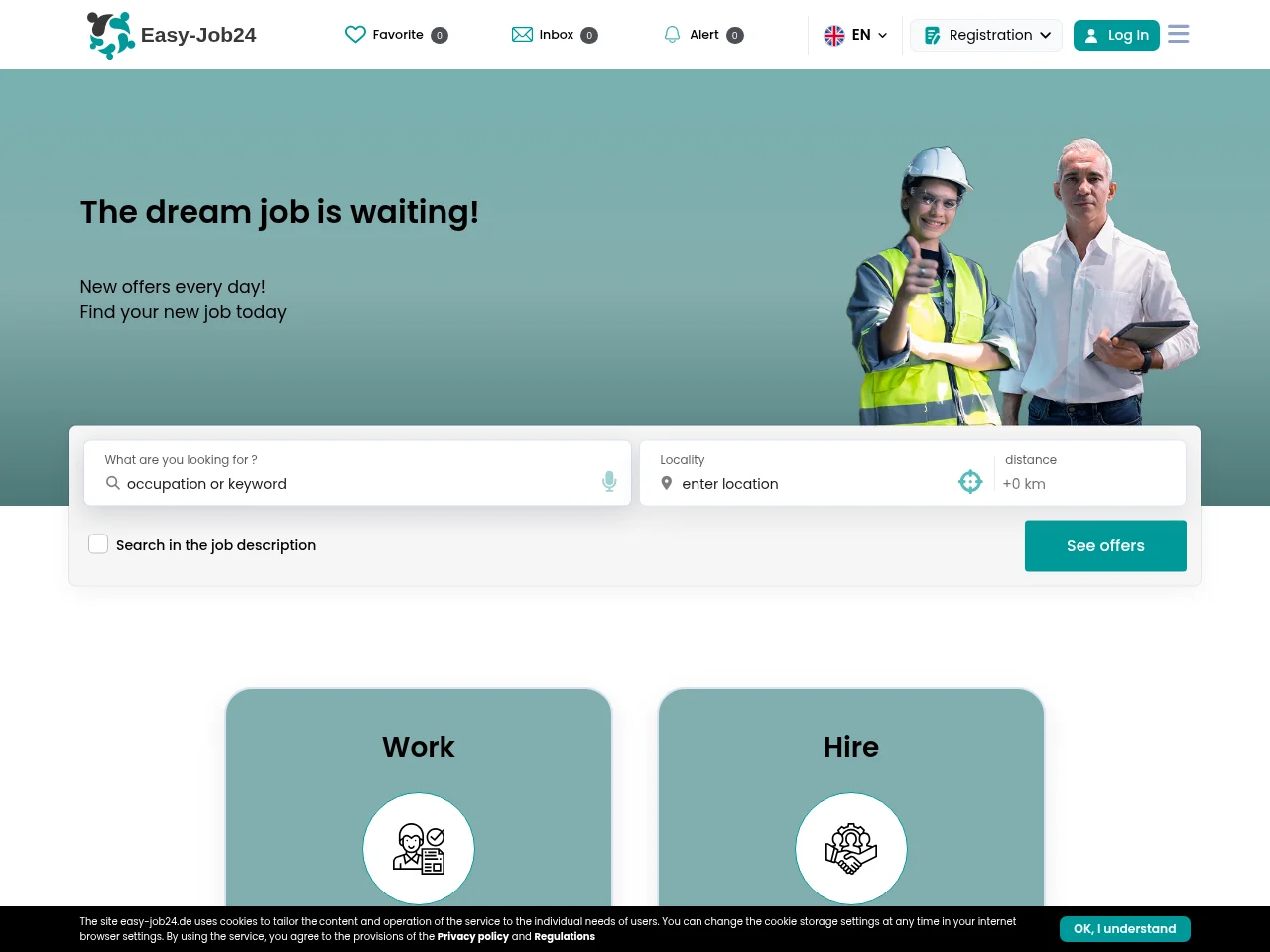 Easy-Job24 job board platform screenshot showing job search interface
