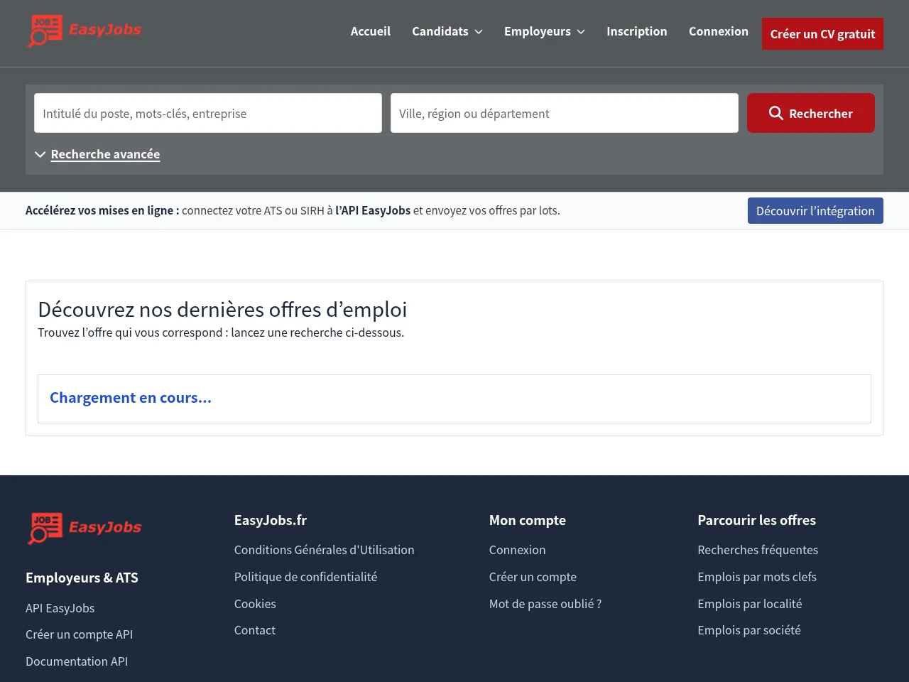 EasyJobs job board platform screenshot showing job search interface