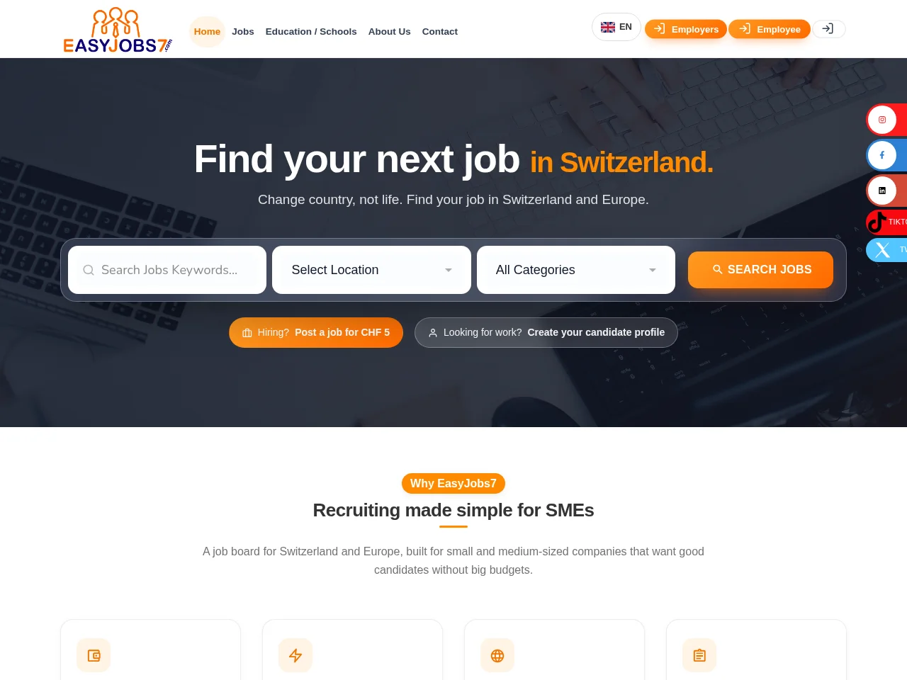 EasyJobs7 job board platform screenshot showing job search interface
