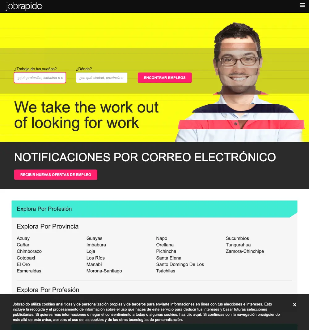 Jobrapido job board platform screenshot showing job search interface