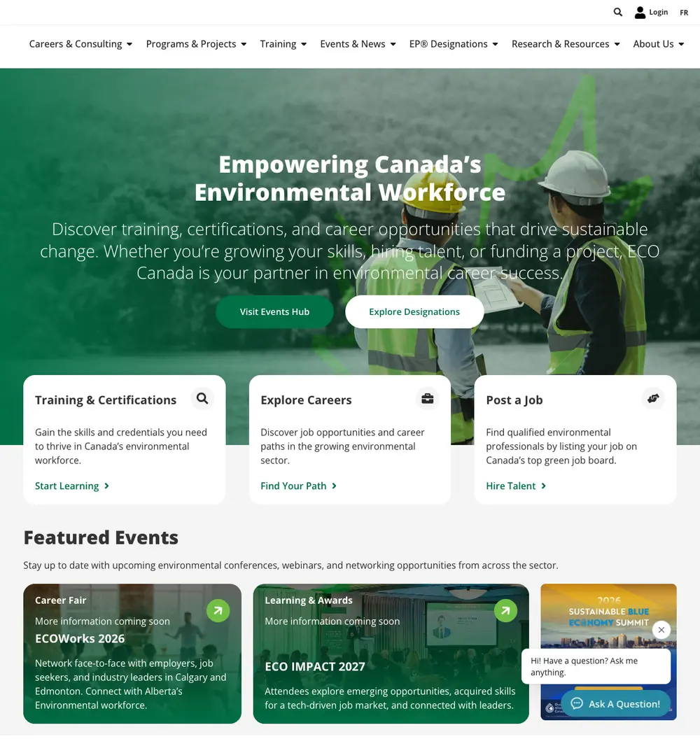 ECO Canada job board platform screenshot showing job search interface