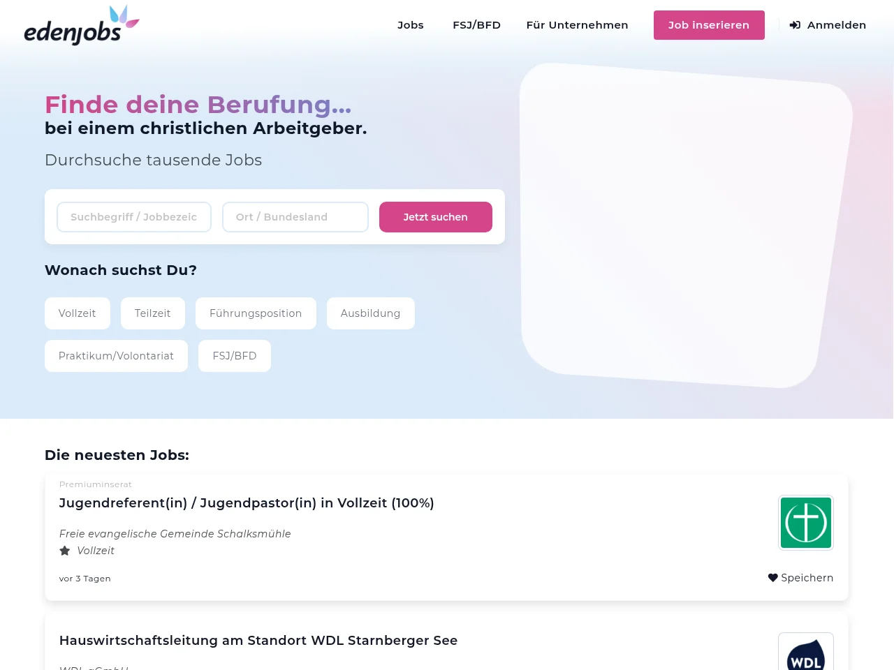 edenjobs.de job board platform screenshot showing job search interface