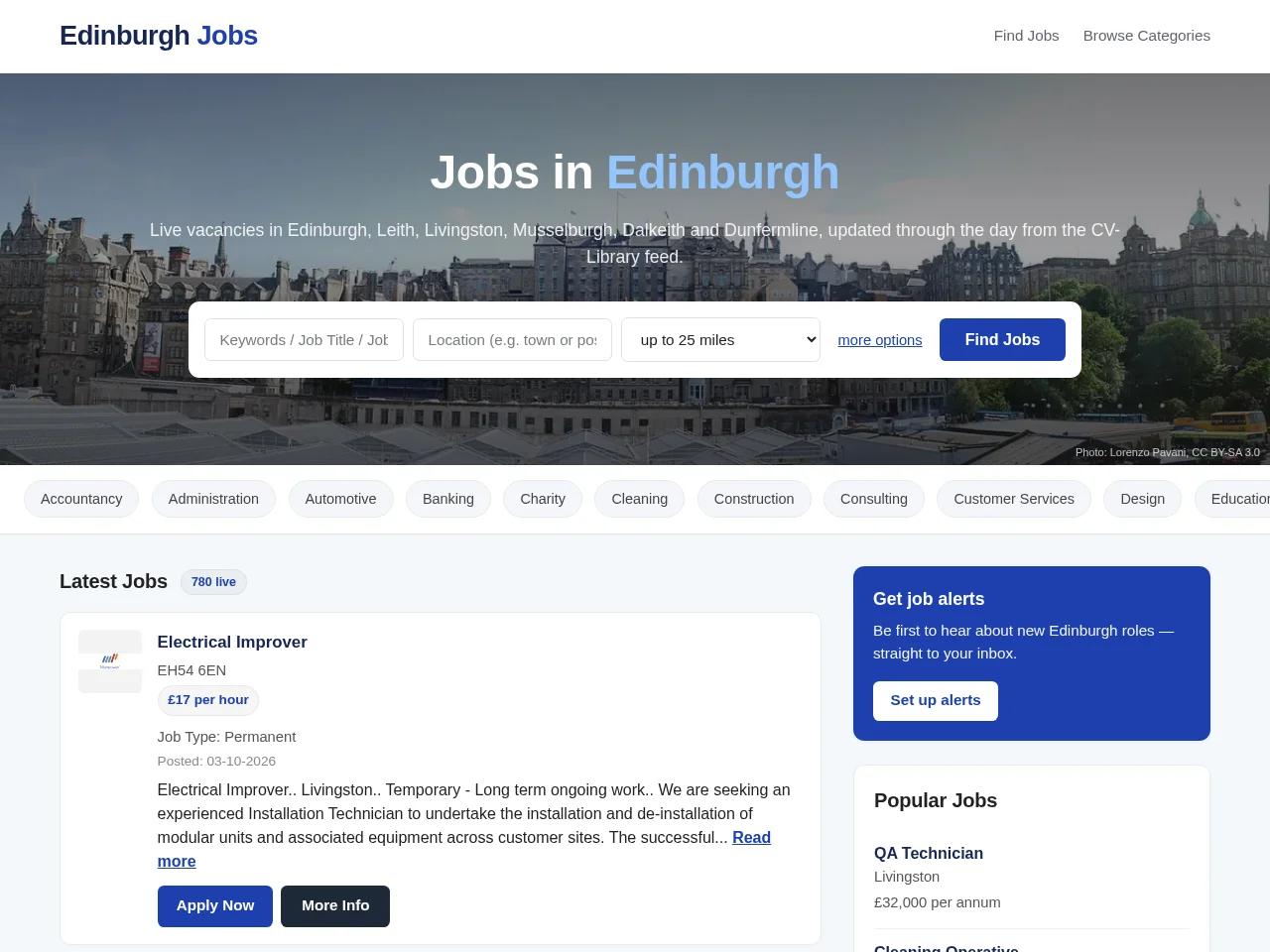 EdinburghJobs screenshot EdinburghJobs job board platform screenshot showing job search interface