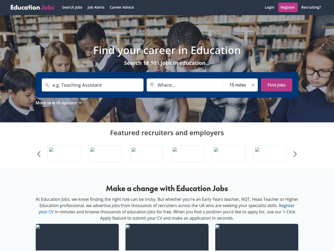 Education Jobs job board platform screenshot showing job search interface