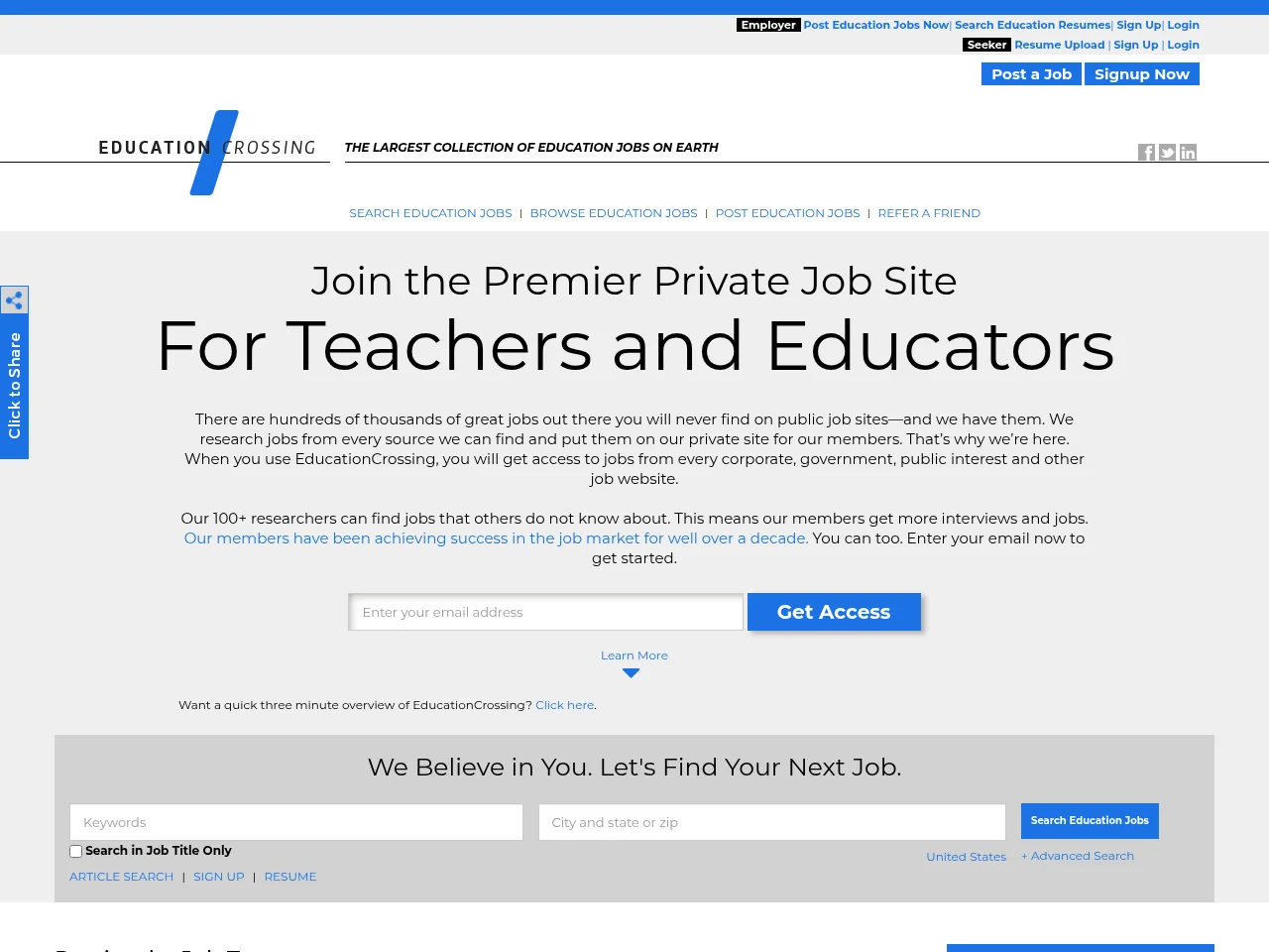 EducationCrossing.com screenshot EducationCrossing.com job board platform screenshot showing job search interface