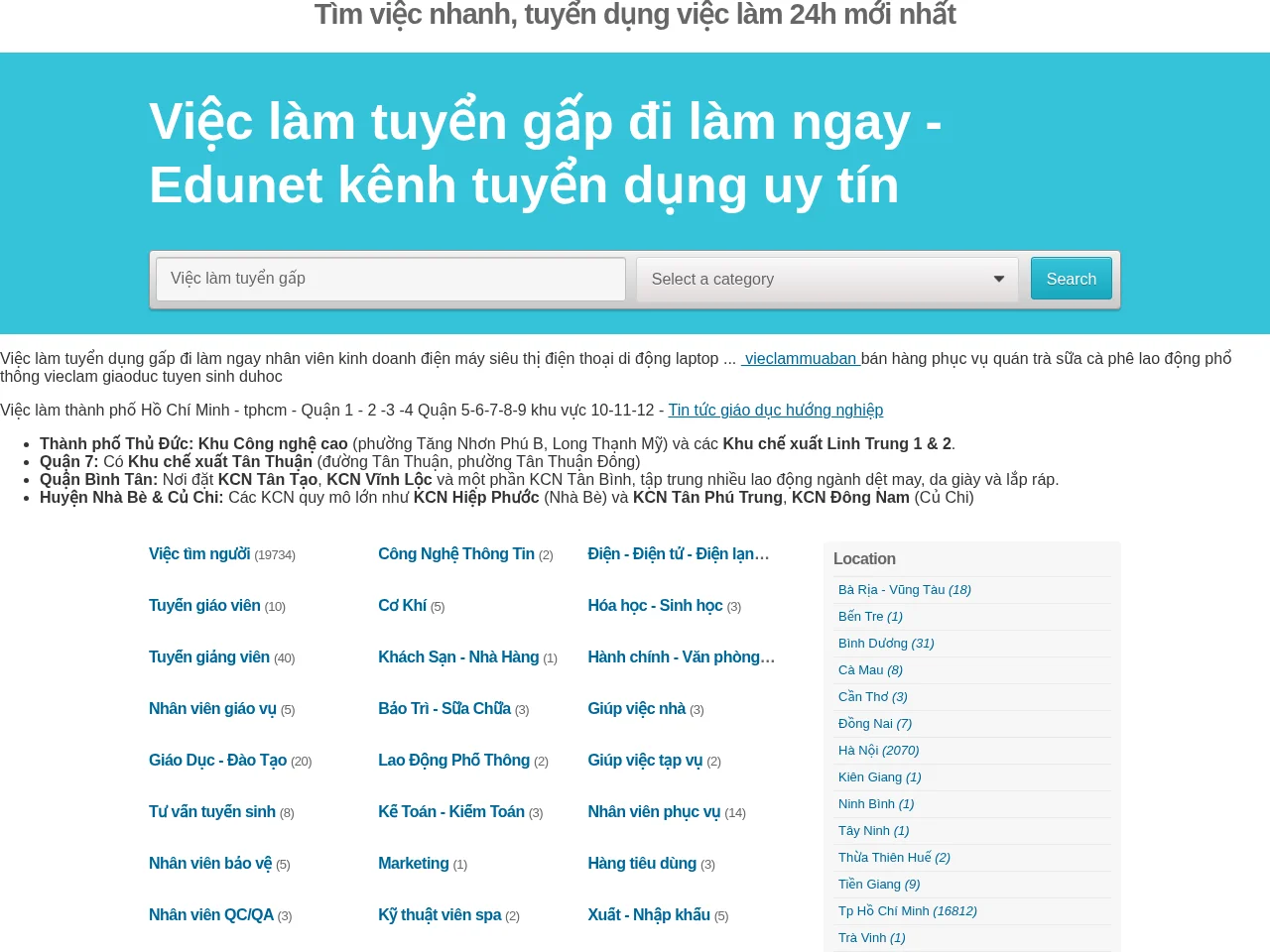 Edunet job board platform screenshot showing job search interface