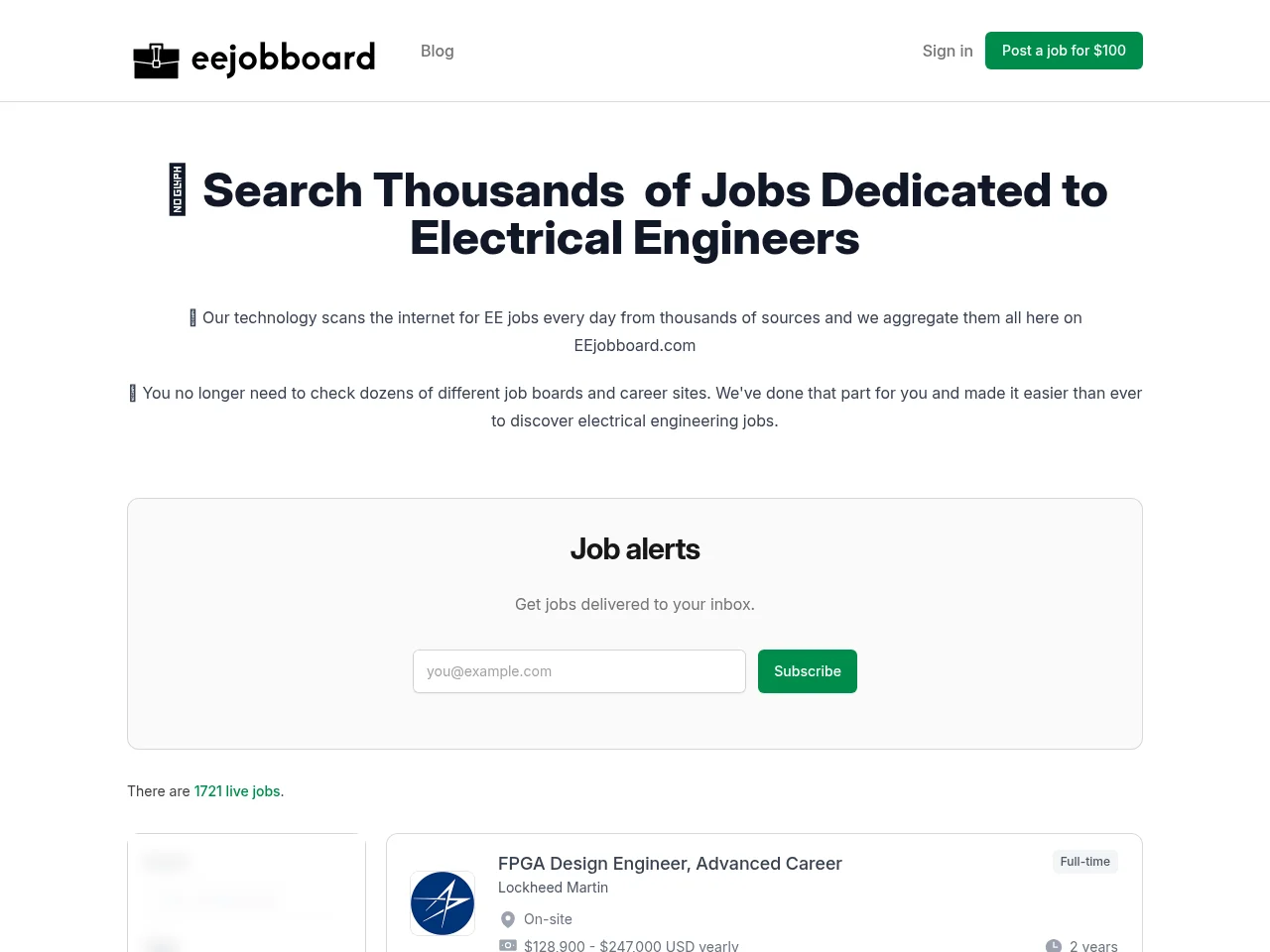 EEJobboard job board platform screenshot showing job search interface