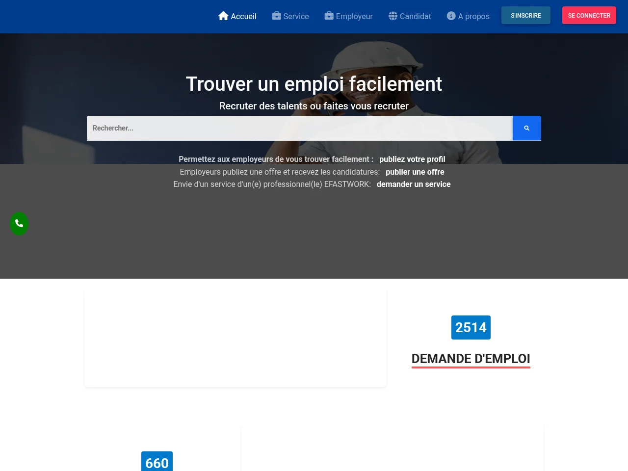 E FASTWORK job board platform screenshot showing job search interface