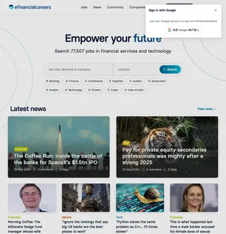 eFinancialCareers Australia platform preview