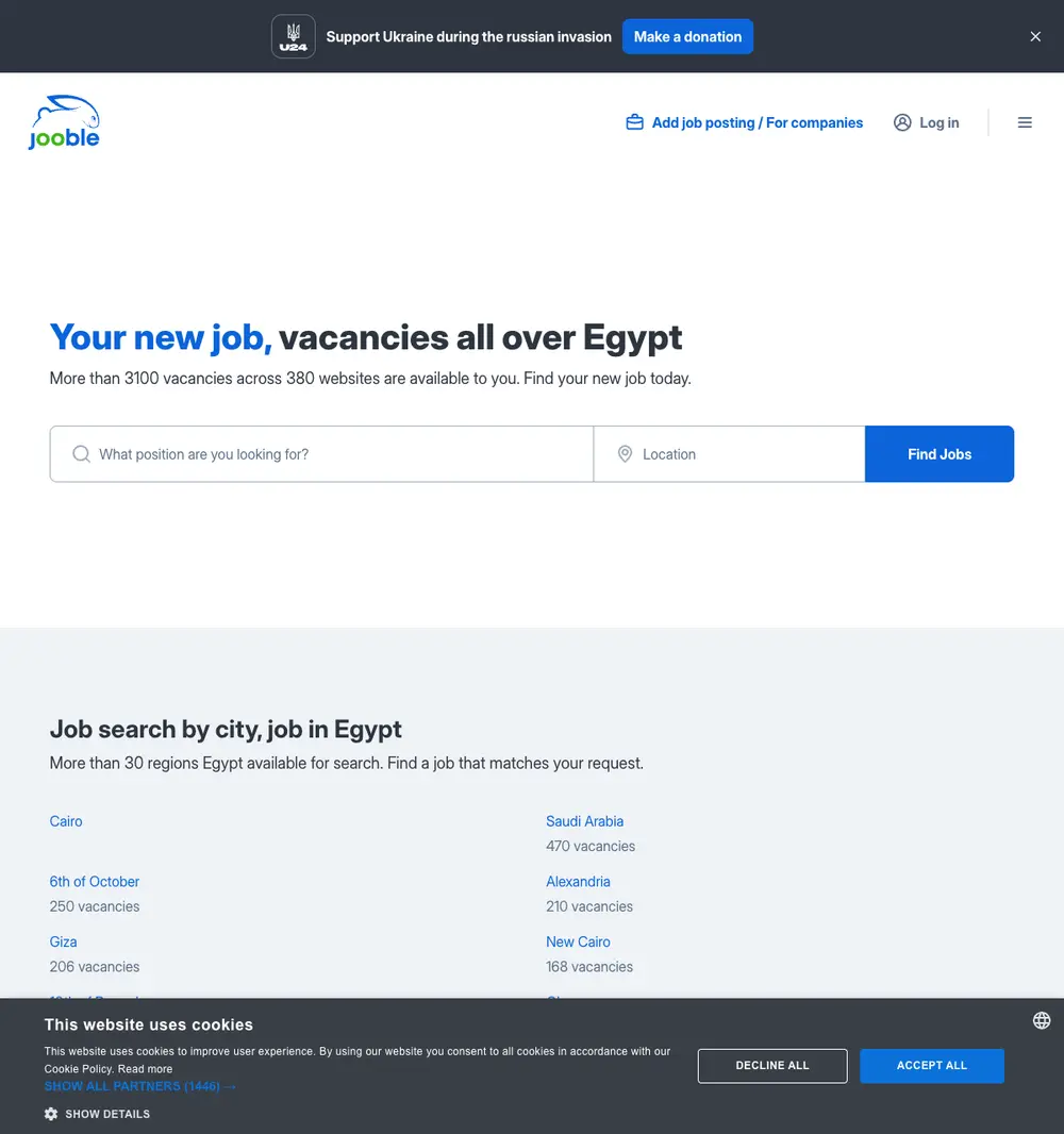 Jooble job board platform screenshot showing job search interface