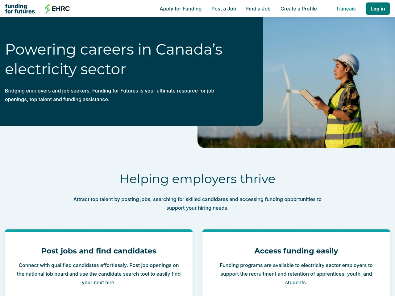 Funding for Futures job board platform screenshot showing job search interface