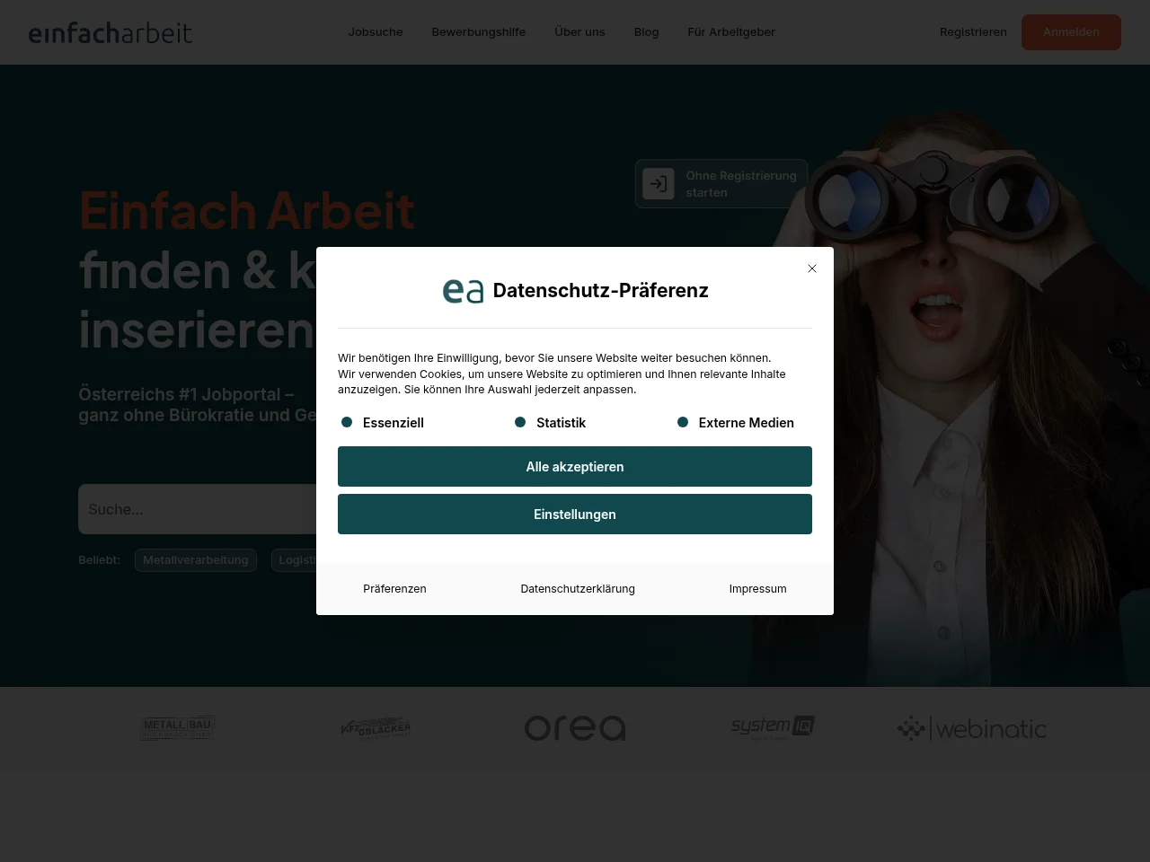 Einfach Arbeit screenshot Einfach Arbeit job board platform screenshot showing job search interface