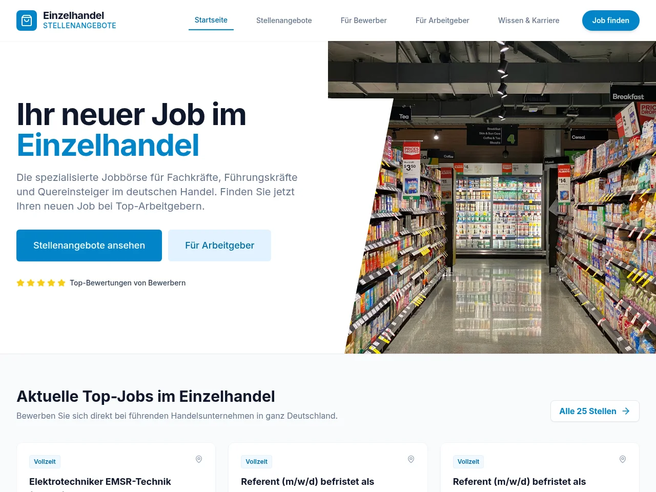 Einzelhandel Stellenangebote screenshot Einzelhandel Stellenangebote job board platform screenshot showing job search interface