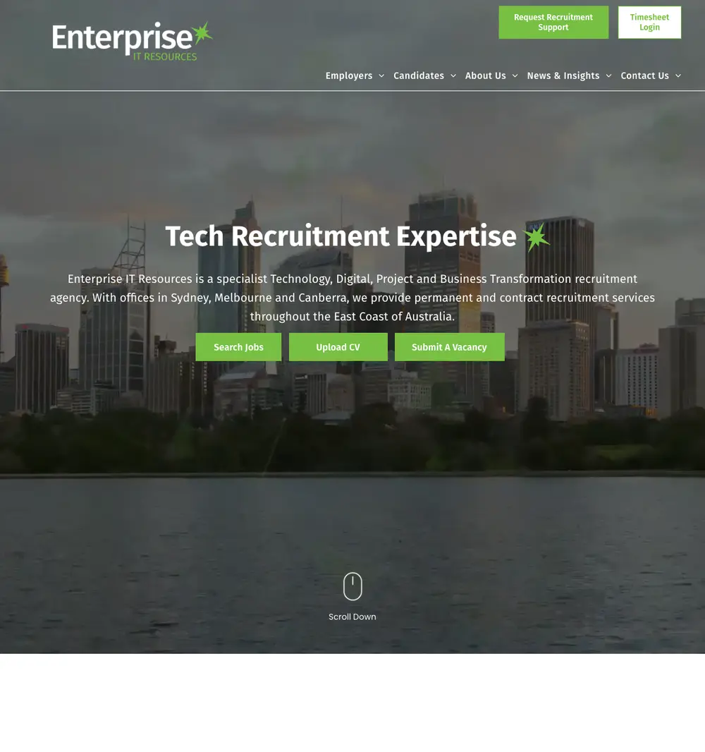Enterprise IT Resources job board platform screenshot showing job search interface