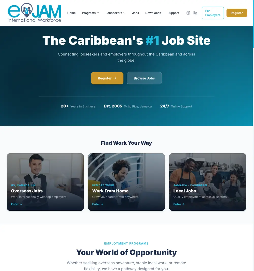 EJAMJobs.com job board platform screenshot showing job search interface