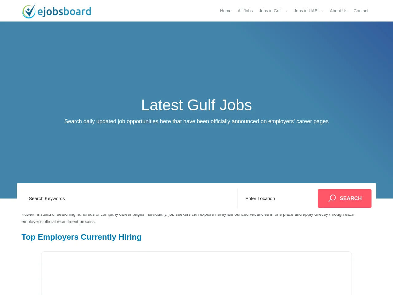 Ejobsboard job board platform screenshot showing job search interface