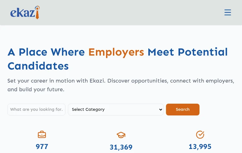 Ekazi job board platform screenshot showing job search interface
