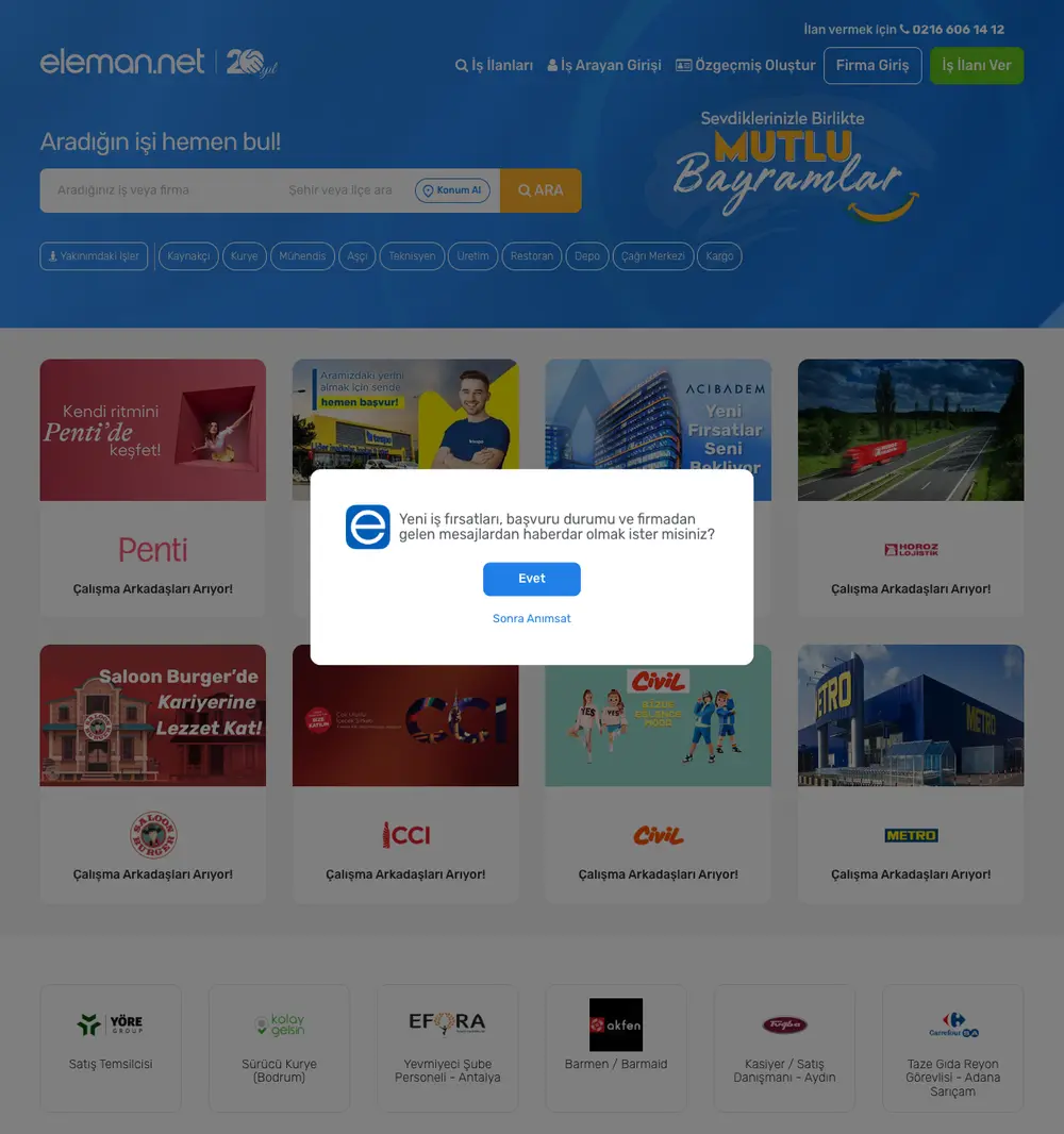 Eleman.net job board platform screenshot showing job search interface
