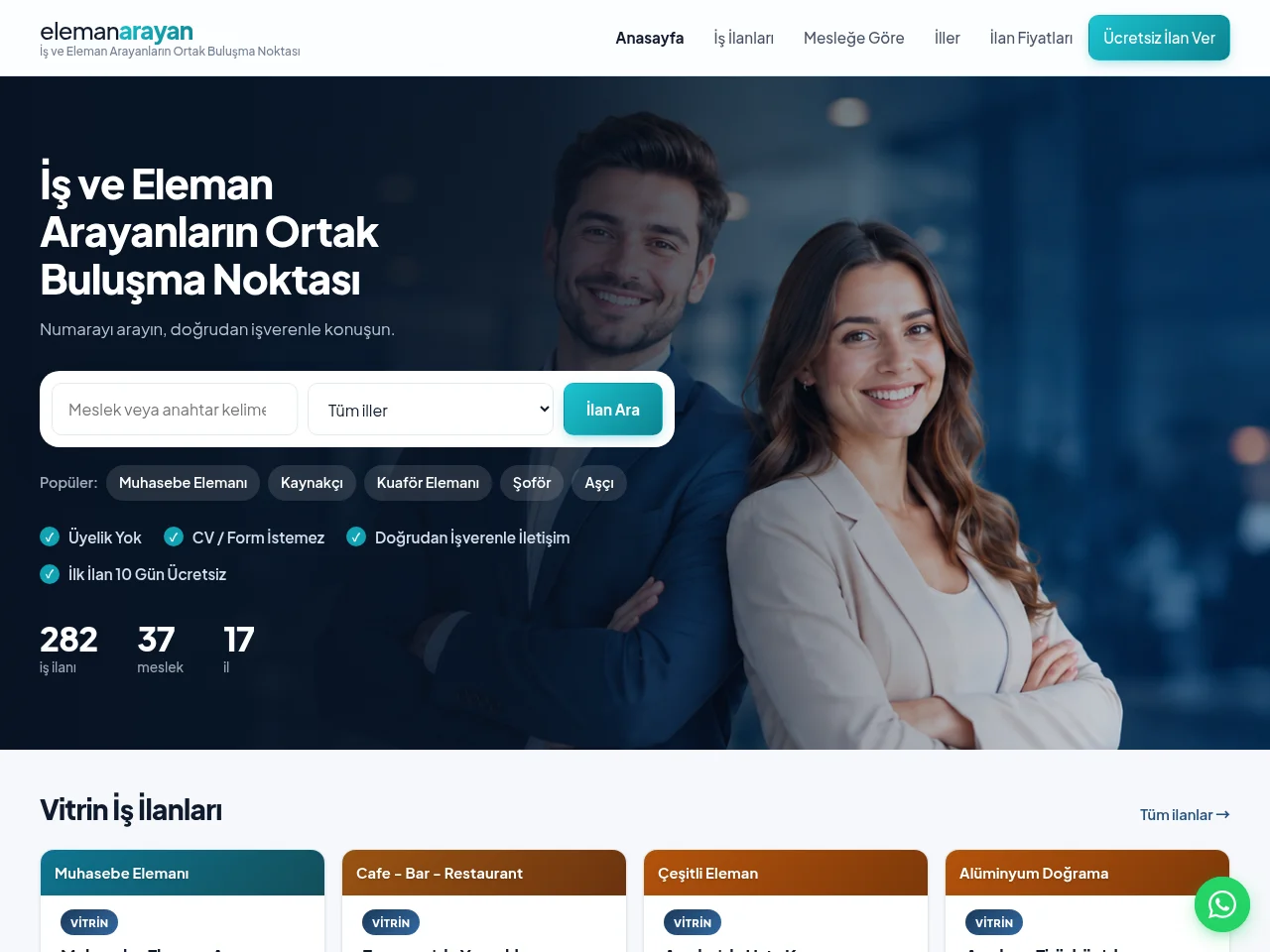 Eleman Arayan job board platform screenshot showing job search interface