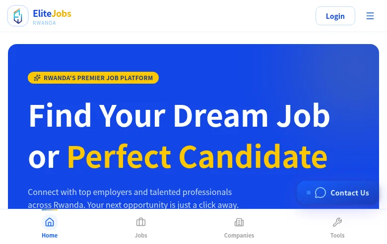 Elite Jobs job board platform screenshot showing job search interface