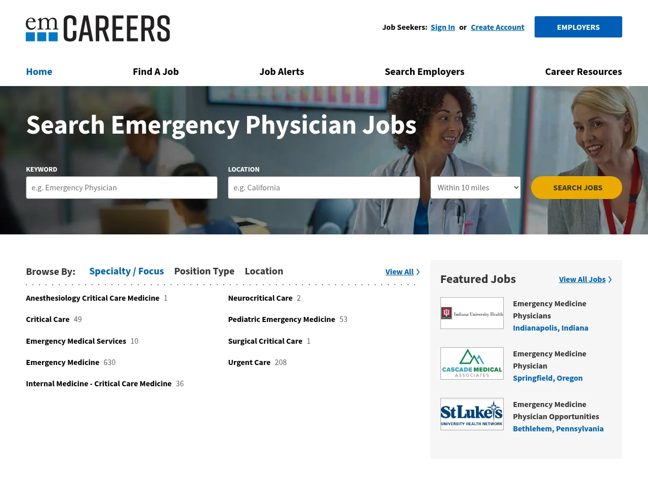 emCareers screenshot emCareers job board platform screenshot showing job search interface