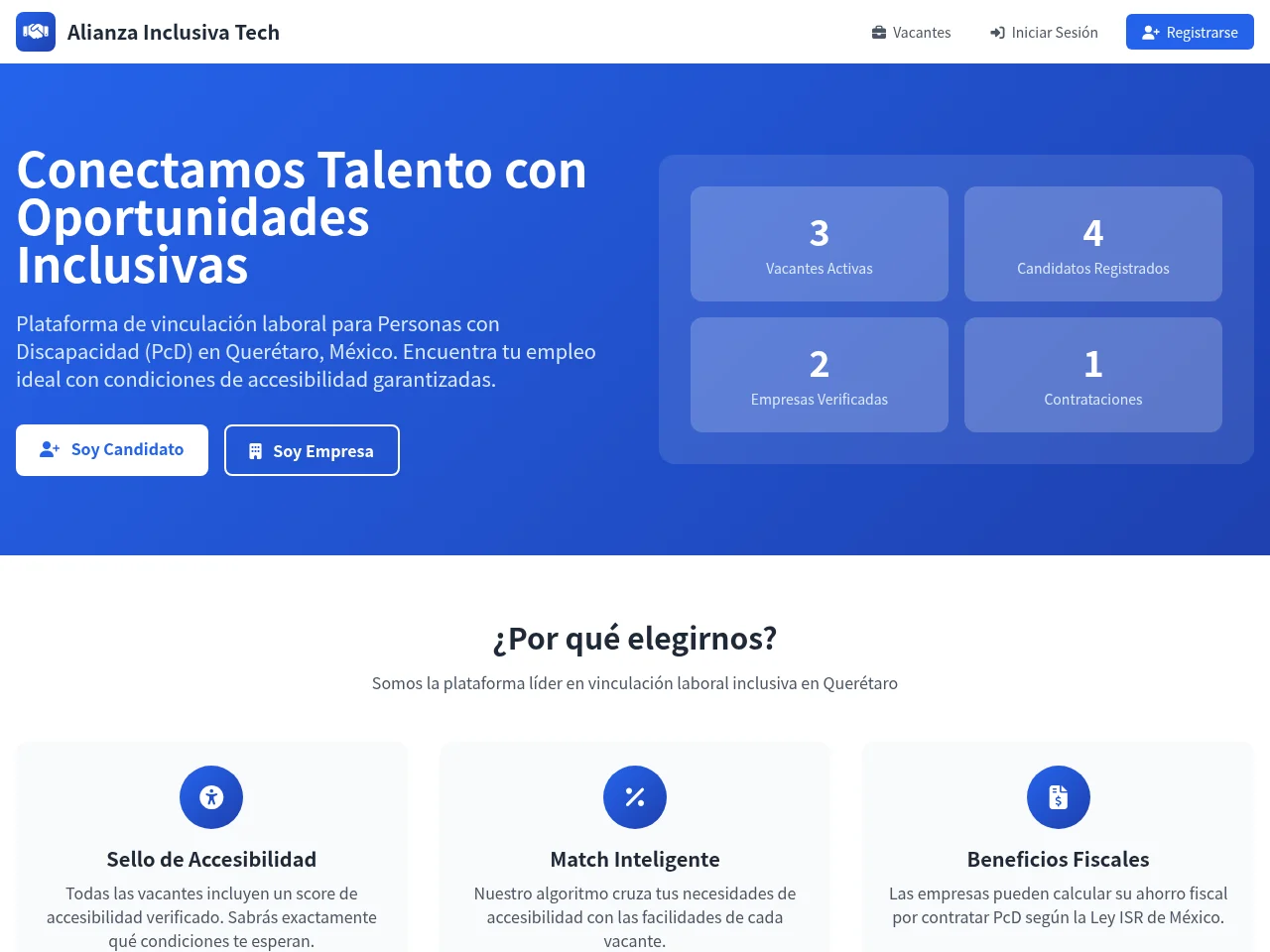 Empléame Digital job board platform screenshot showing job search interface