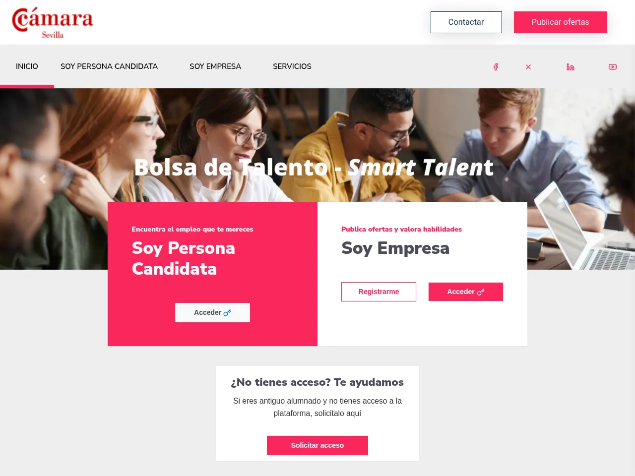 Cámara de Sevilla: Empleo job board platform screenshot showing job search interface