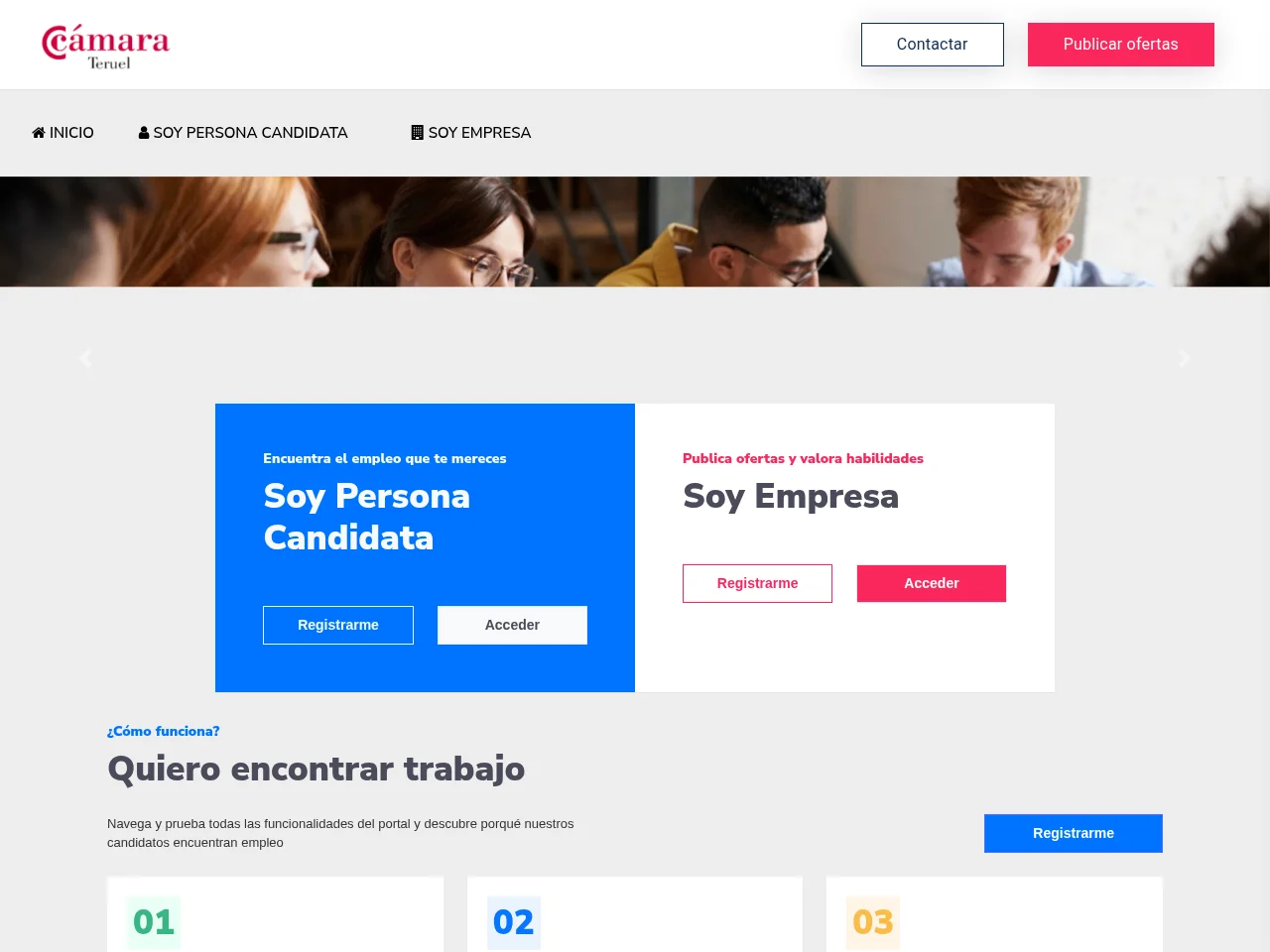Empleo: Cámara de Teruel job board platform screenshot showing job search interface