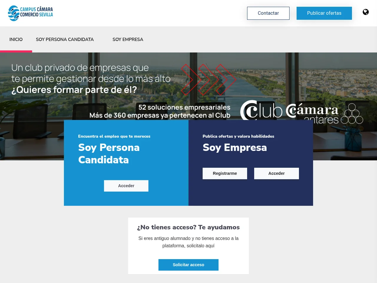 Campus Cámara de Sevilla: Empleo job board platform screenshot showing job search interface