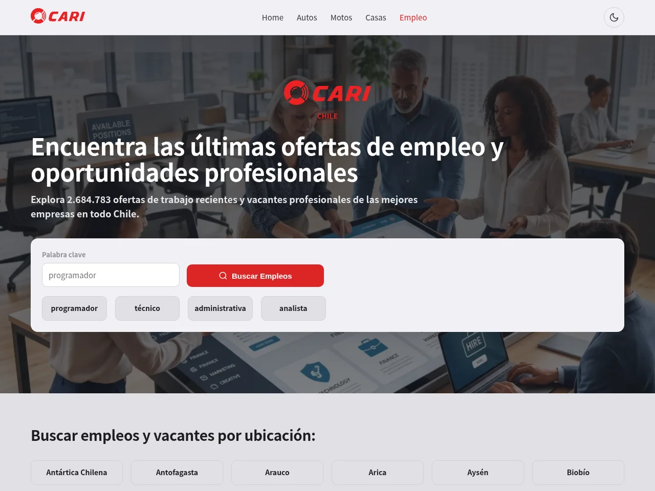 empleo.cari.cl job board platform screenshot showing job search interface