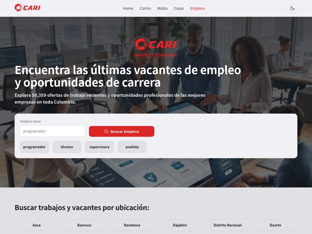 empleo.cari.com.do job board platform screenshot showing job search interface