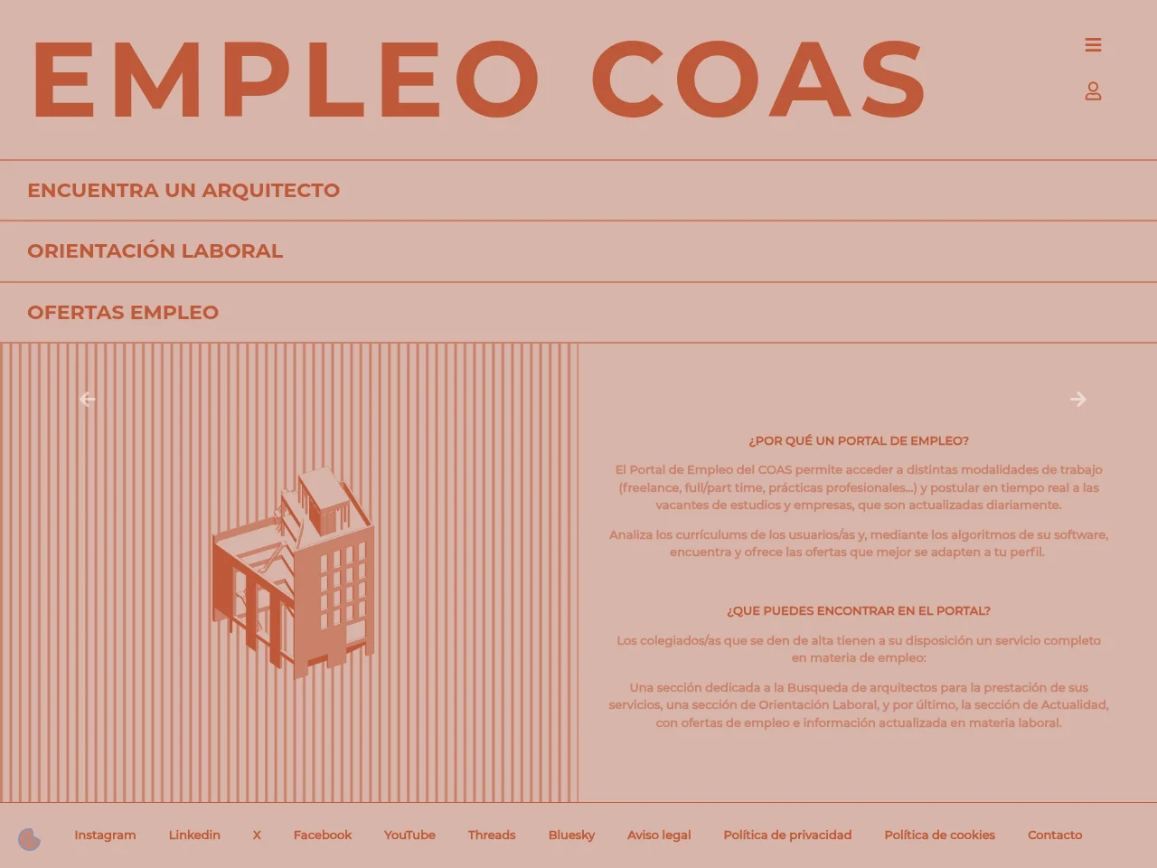 COAS - Empleo job board platform screenshot showing job search interface