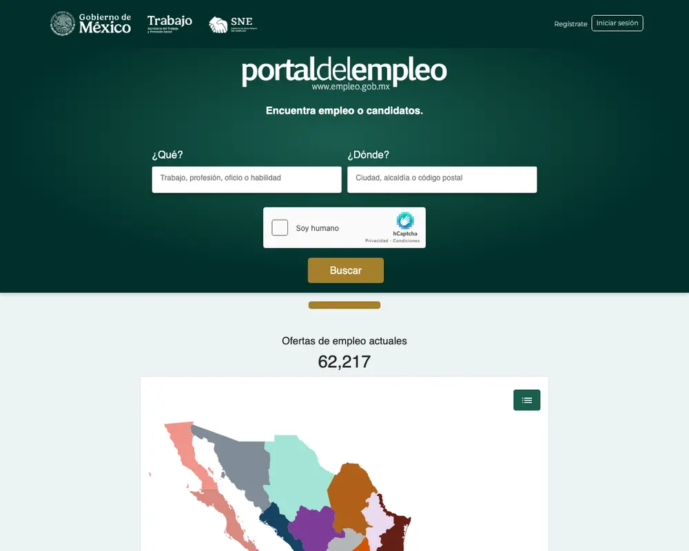 Portal del Empleo job board platform screenshot showing job search interface