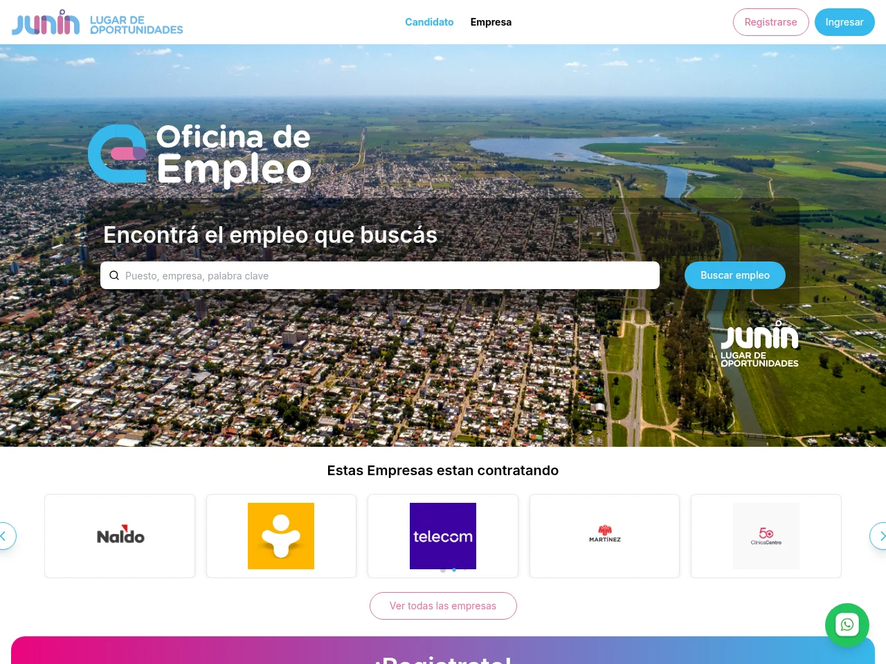 Portal de Empleos Junín job board platform screenshot showing job search interface