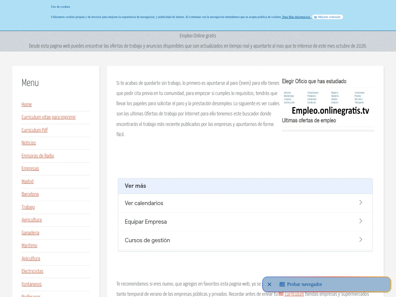 Empleo Online gratis job board platform screenshot showing job search interface